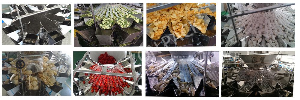 Automatic Food Snack 10 / 14 Heads Weigher For Chips Grain Packing