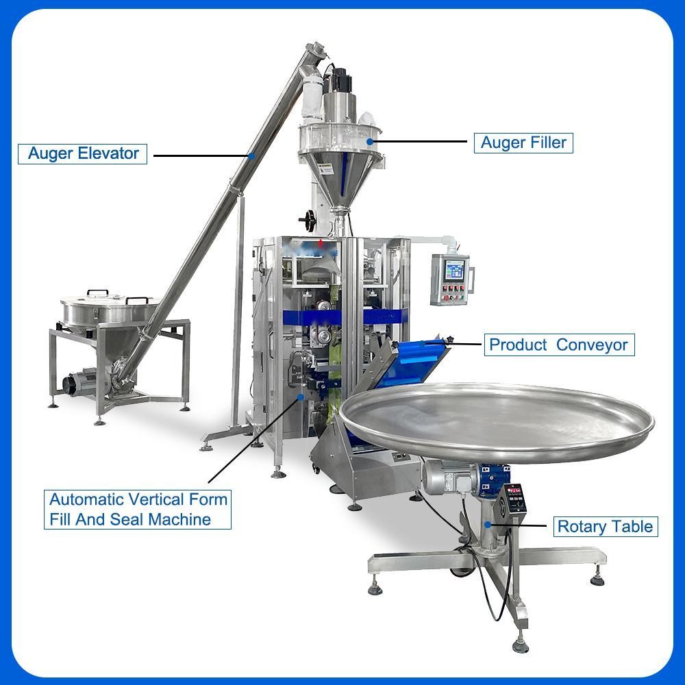 304SS Powder mixing conveyor weighing and packing machine with vertical packing machine